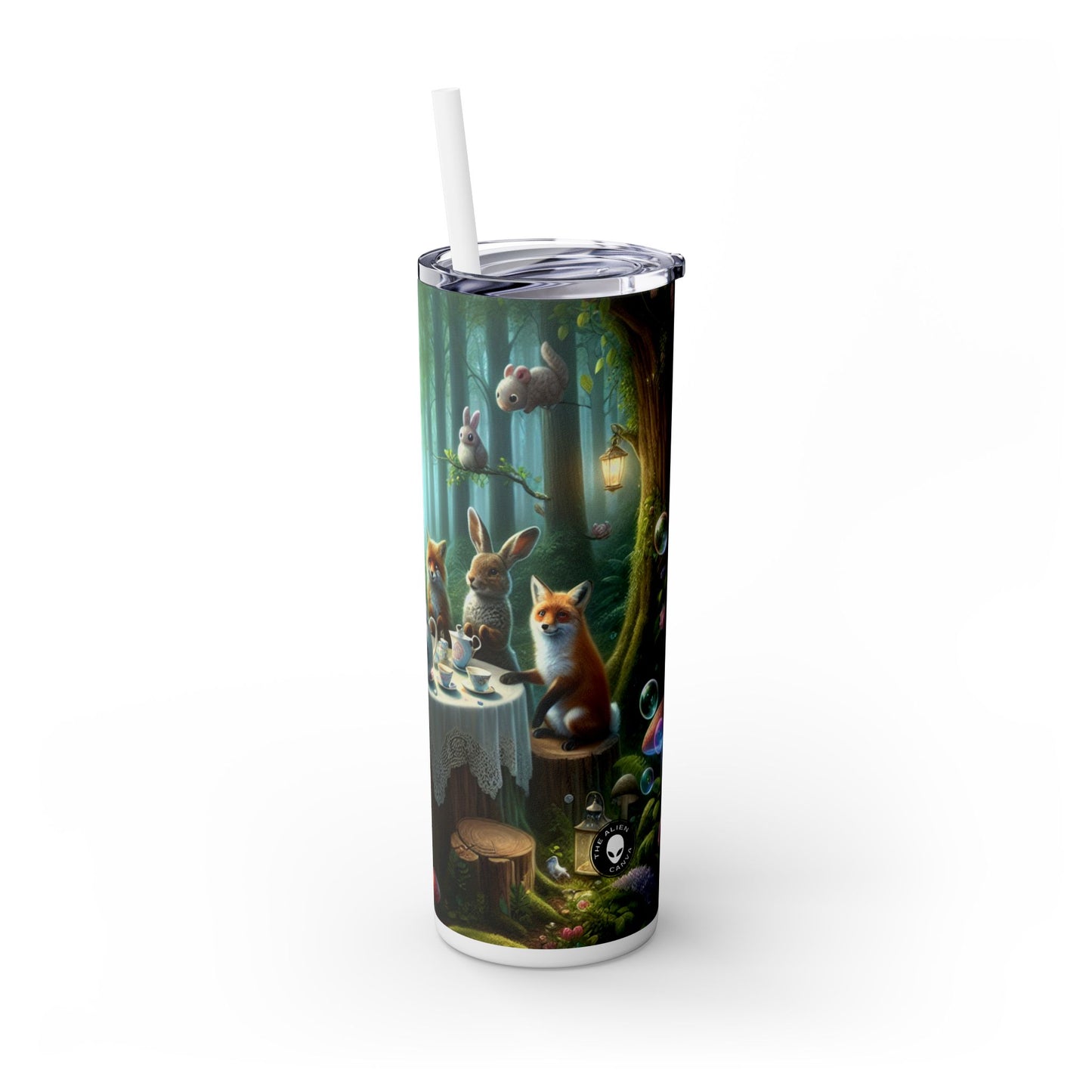 "Enchanted Forest Tea Time" - The Alien Maars® Skinny Tumbler with Straw 20oz