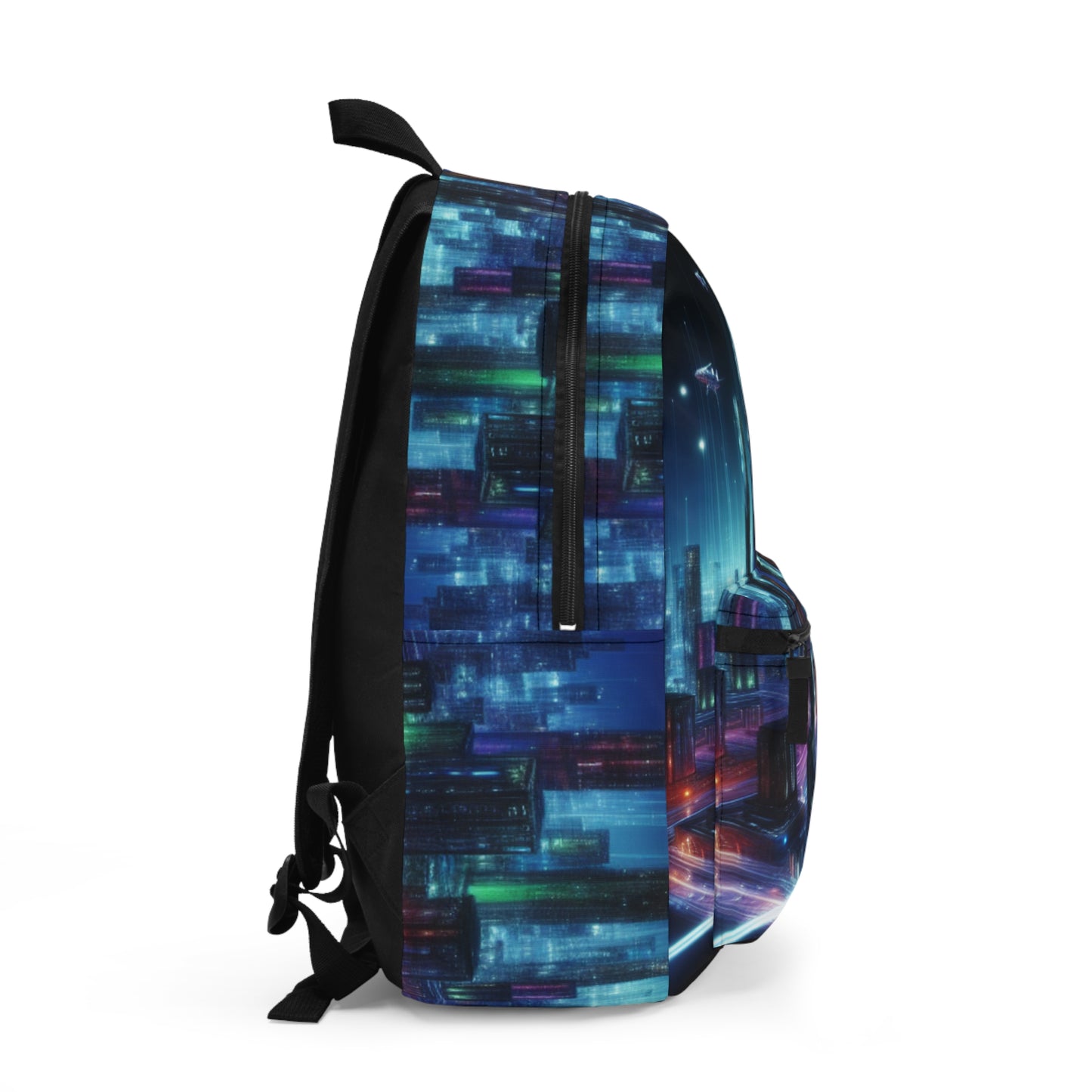 "Neon Skyline: un paisaje urbano futurista" - La mochila alienígena