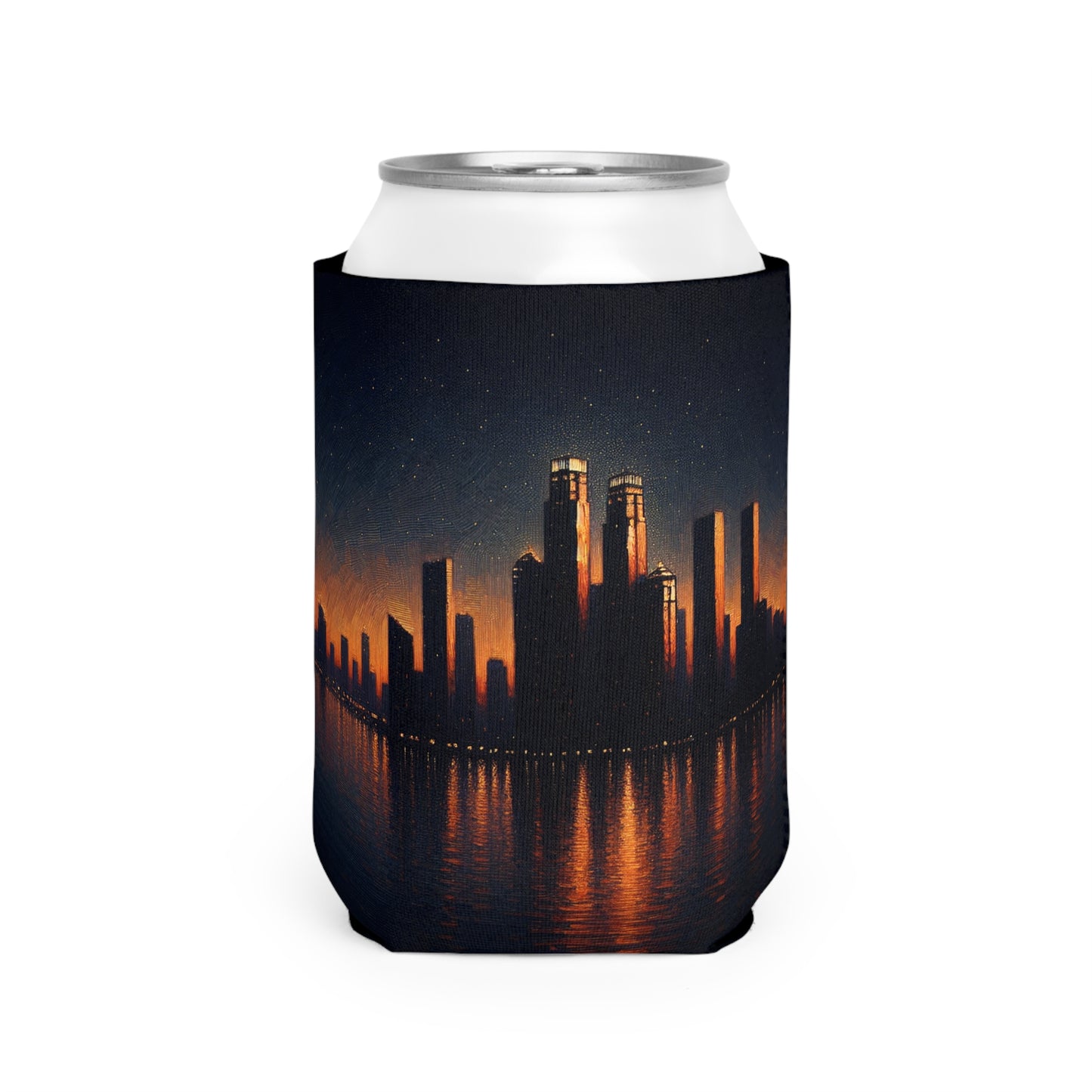 "The City Aglow" - The Alien Can Cooler Sleeve Post-Impressionism Style