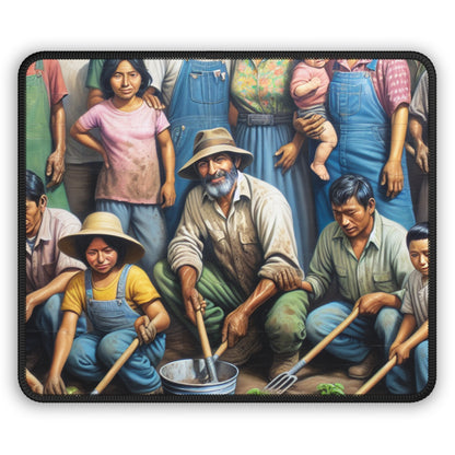 "Cosechando esperanza: una familia migrante en el jardín" - The Alien Gaming Mouse Pad Estilo realismo social