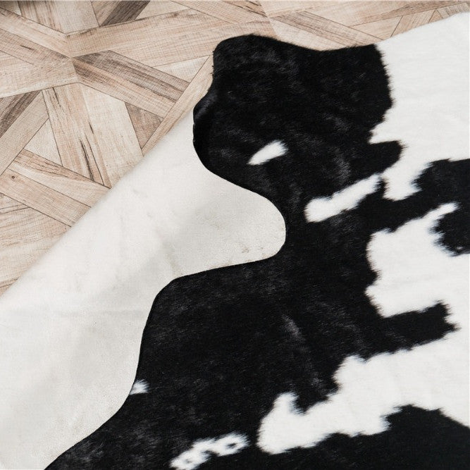 Alfombra entera con forma de vaca negra grande con estampado animal de imitación