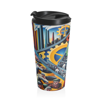 "Industrial Constructivism: Gears and Labor" - The Alien Stainless Steel Travel Mug Constructivism