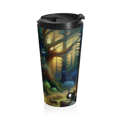 "Bosque vigilante: los árboles con ojos" - Taza de viaje de acero inoxidable de The Alien