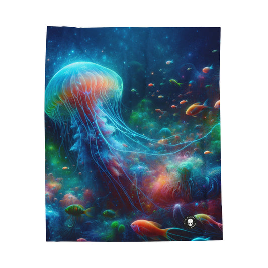 "Glowing Jellyfish in the Enchanted Underwater World" - The Alien Velveteen Plush Blanket