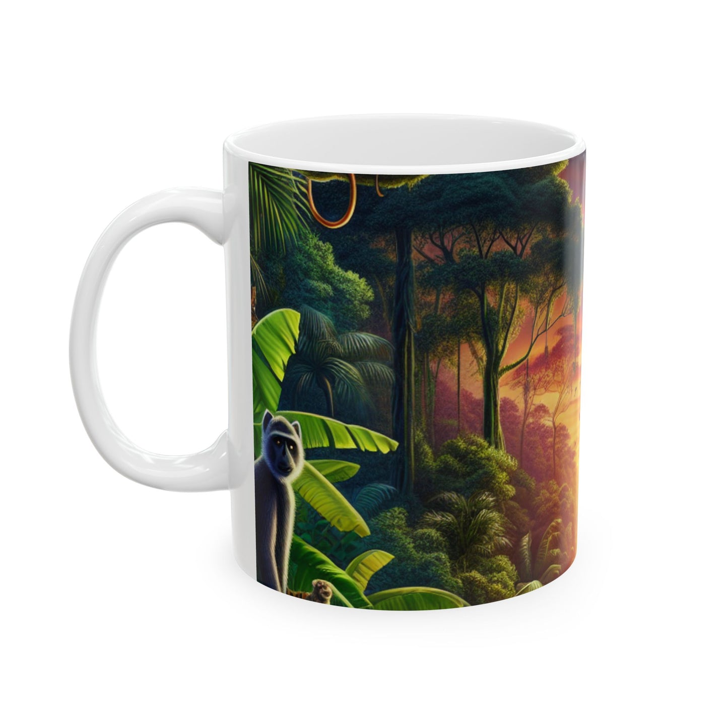 « Crépuscule dans la jungle : une rencontre sauvage » – Tasse en céramique Alien 11 oz