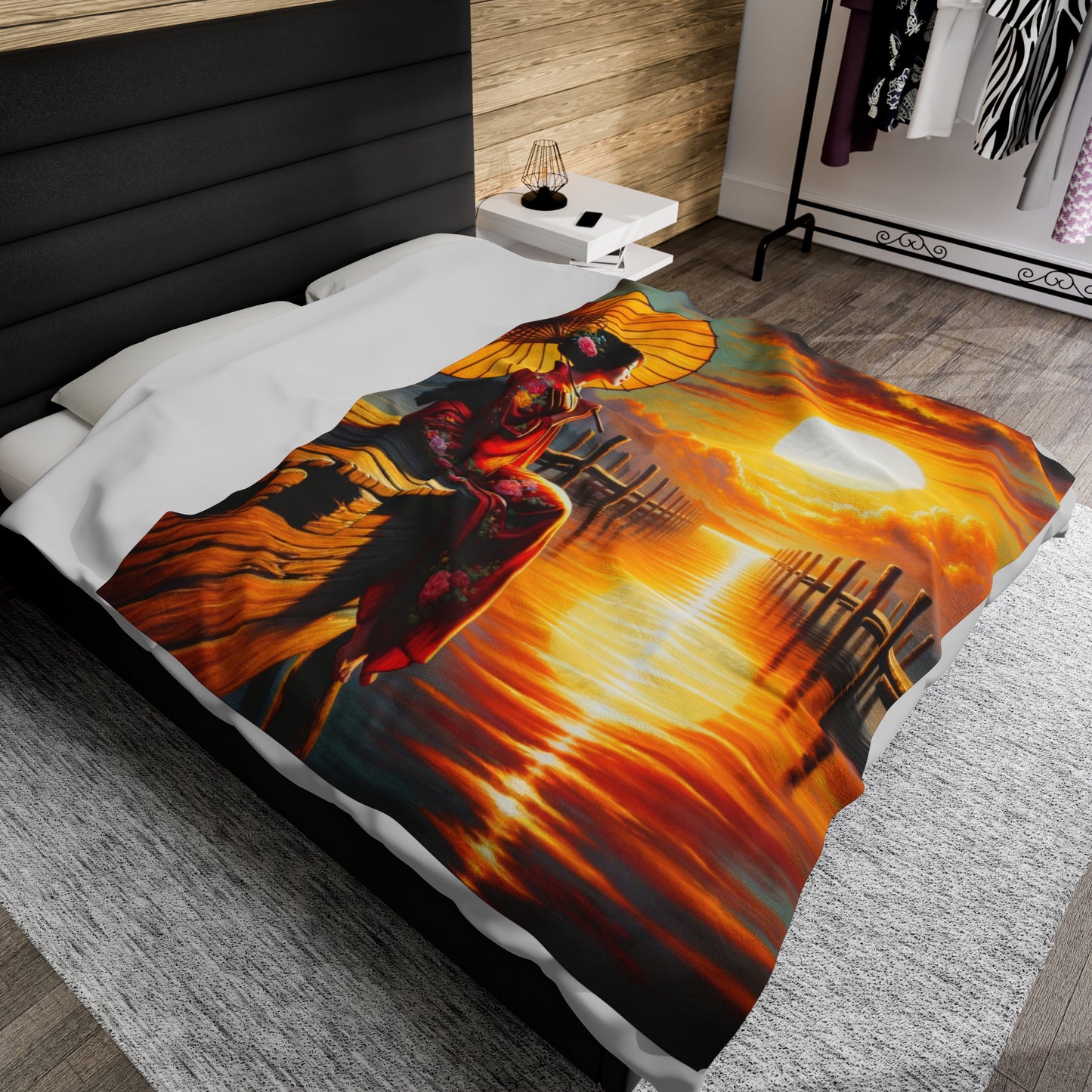 "Golden Reflections" - The Alien Velveteen Plush Blanket Impressionism Style