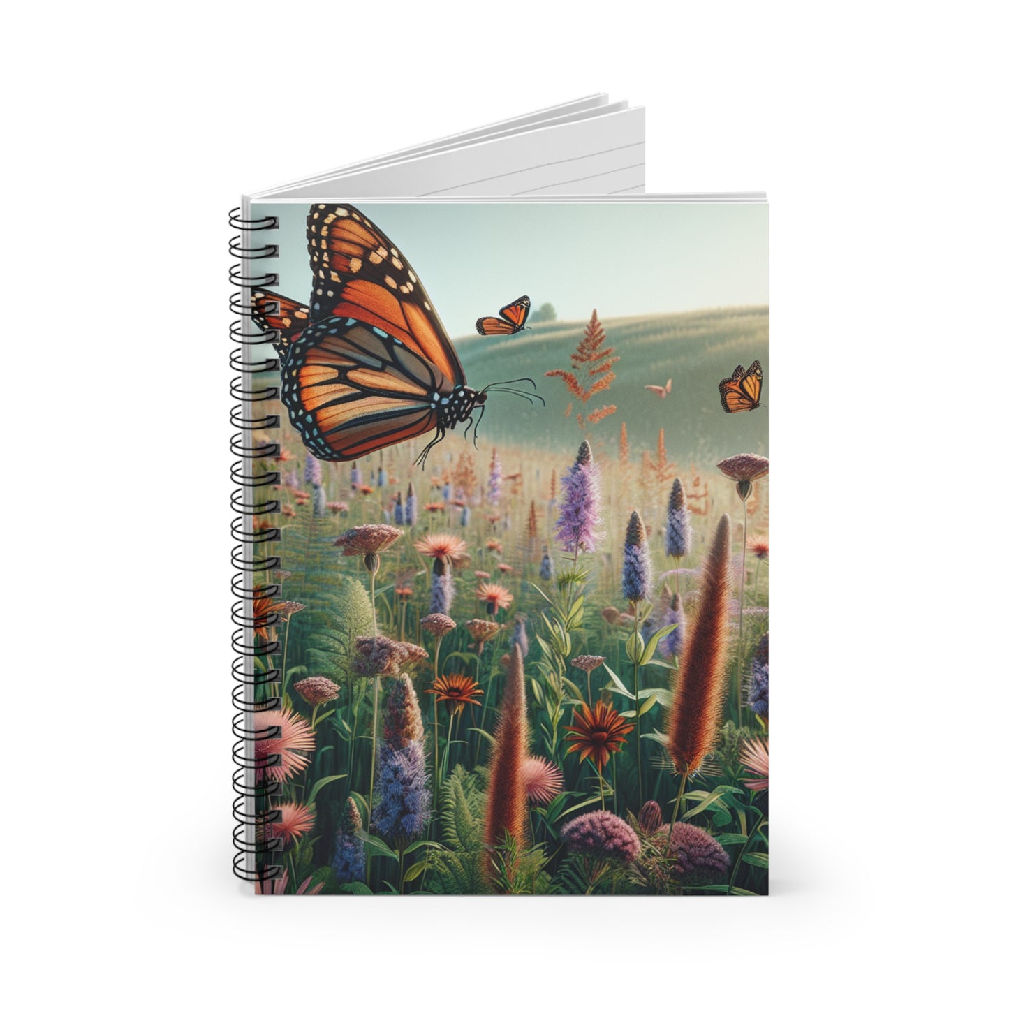 « Un monarque dans une prairie de fleurs sauvages » - The Alien Spiral Notebook (Ligne lignée) Style réalisme