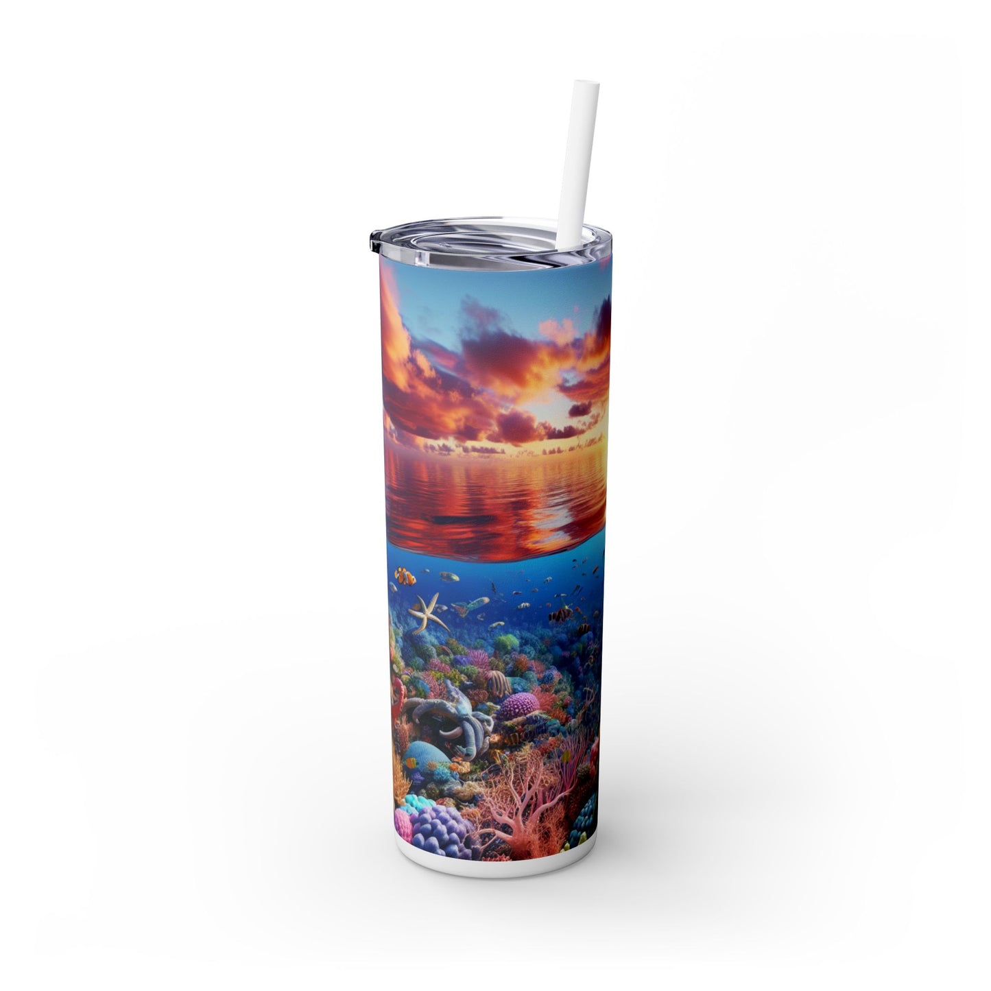 "Sunset Splendor: Underwater Coral Reef" - Vaso delgado con pajita de Alien Maars® de 20 oz