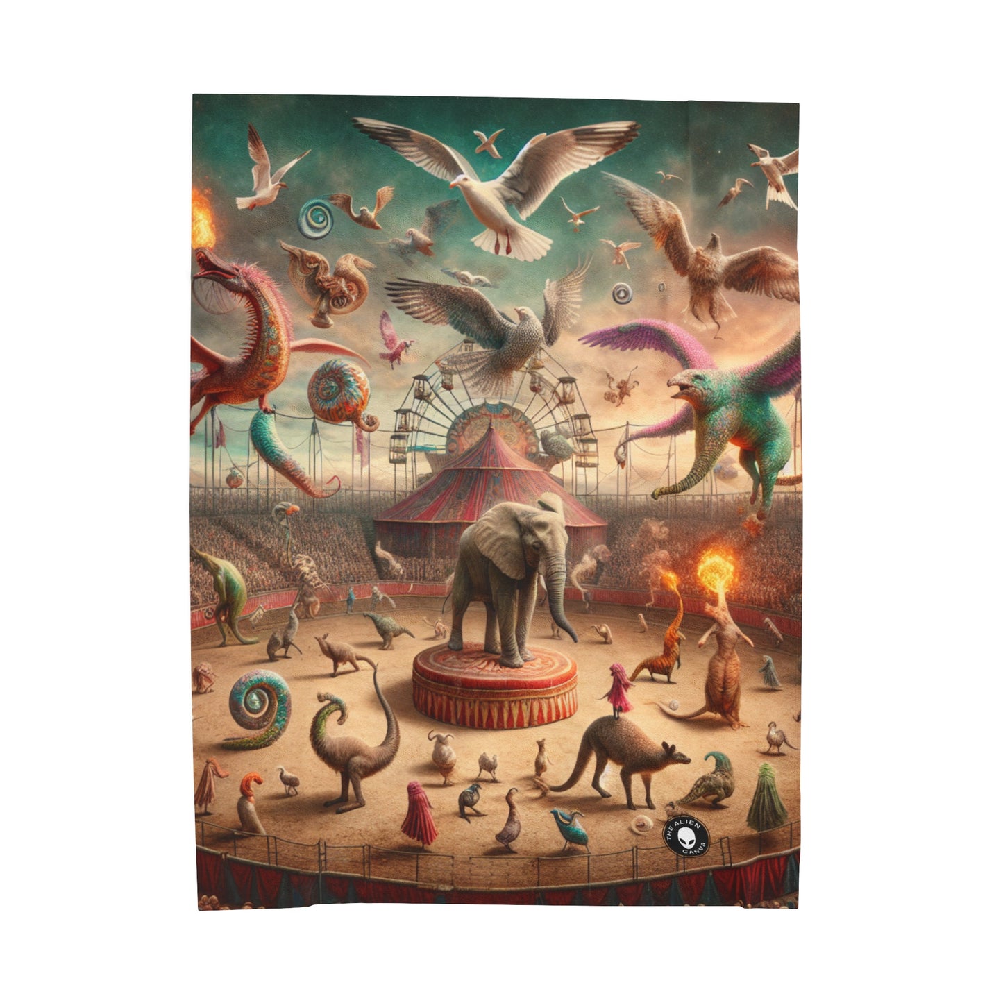 "Fantasy Circus: Where Animal Performers Entertain Mythical Attendees" - The Alien Velveteen Plush Blanket