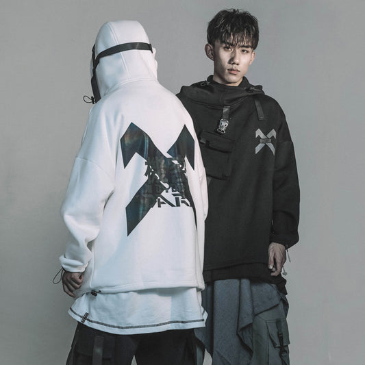 Hip hop Laser Printed Reflective Hoodie Functional Coat