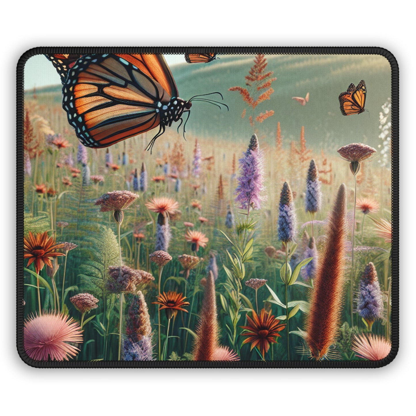 "Un monarca en la pradera de flores silvestres" - The Alien Gaming Mouse Pad Estilo realismo