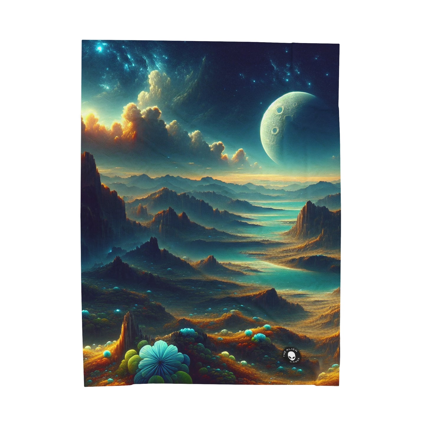 "Un Sueño Extraño: Un Mundo Desconocido en Detalle" - The Alien Velveteen Plush Blanket planetas no descubiertos en estilo hyperrealista