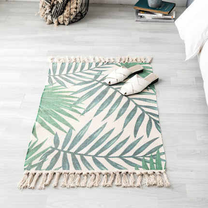 Petit tapis de sol simple en coton et lin