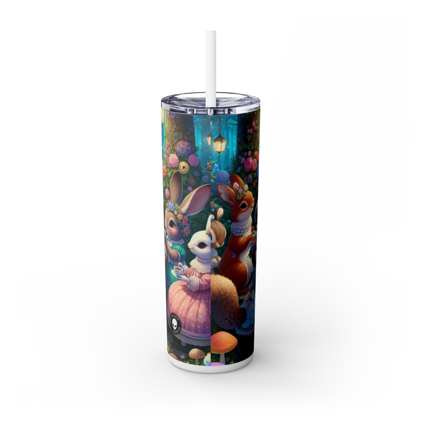 "Enchanted Tea Party in the Woodland Glade" - The Alien Maars® Skinny Tumbler with Straw 20oz