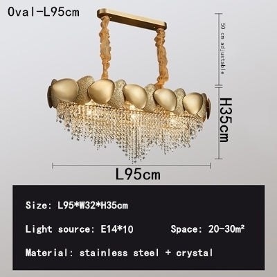 Lustre en cristal de plafond de salon en acier inoxydable