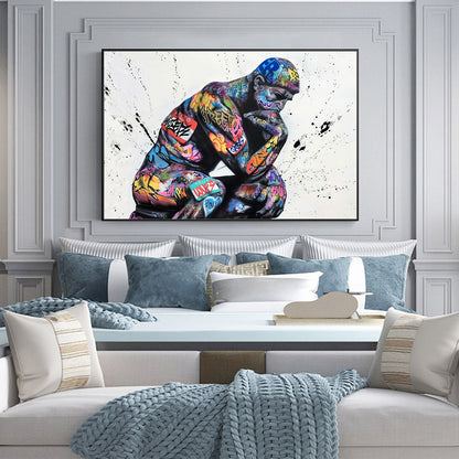 Thinker Man Wall Art Abstract Poster Living Room Decor Painting