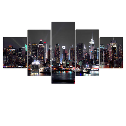 Lienzo de pintura mural con diseño de arquitectura de la ciudad de Nueva York, paisaje, impresión, vista nocturna, póster, decoración del hogar