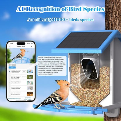 Comedero Inteligente Para Pájaros Con Cámara,Cámara En Vivo WiFi De 4MP Con Energía Solar,Identificación De Especies De Aves Por IA Captura Automática Observación De Aves En El Jardín Y Detección De Movimiento,Regalo Ideal Para Amantes De Las Aves,Azul