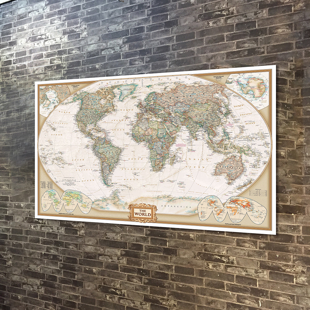 Póster de arte de pared Vintage con pintura en lienzo de mapa del mundo Vintage