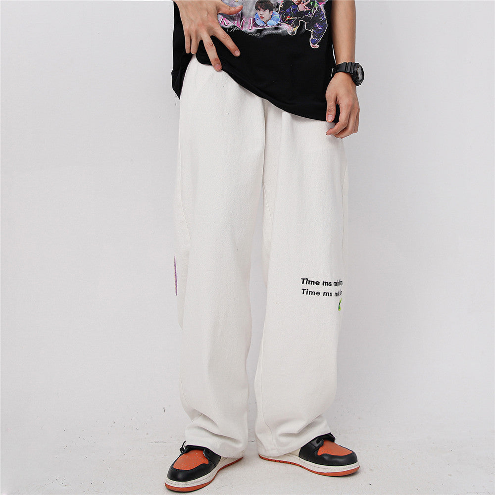 Towel Embroidery Letter Printed Sweatpants Men's Loose