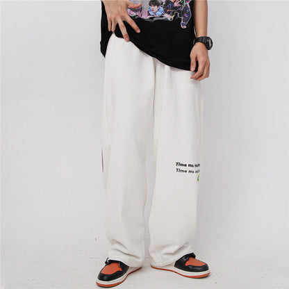 Towel Embroidery Letter Printed Sweatpants Men's Loose