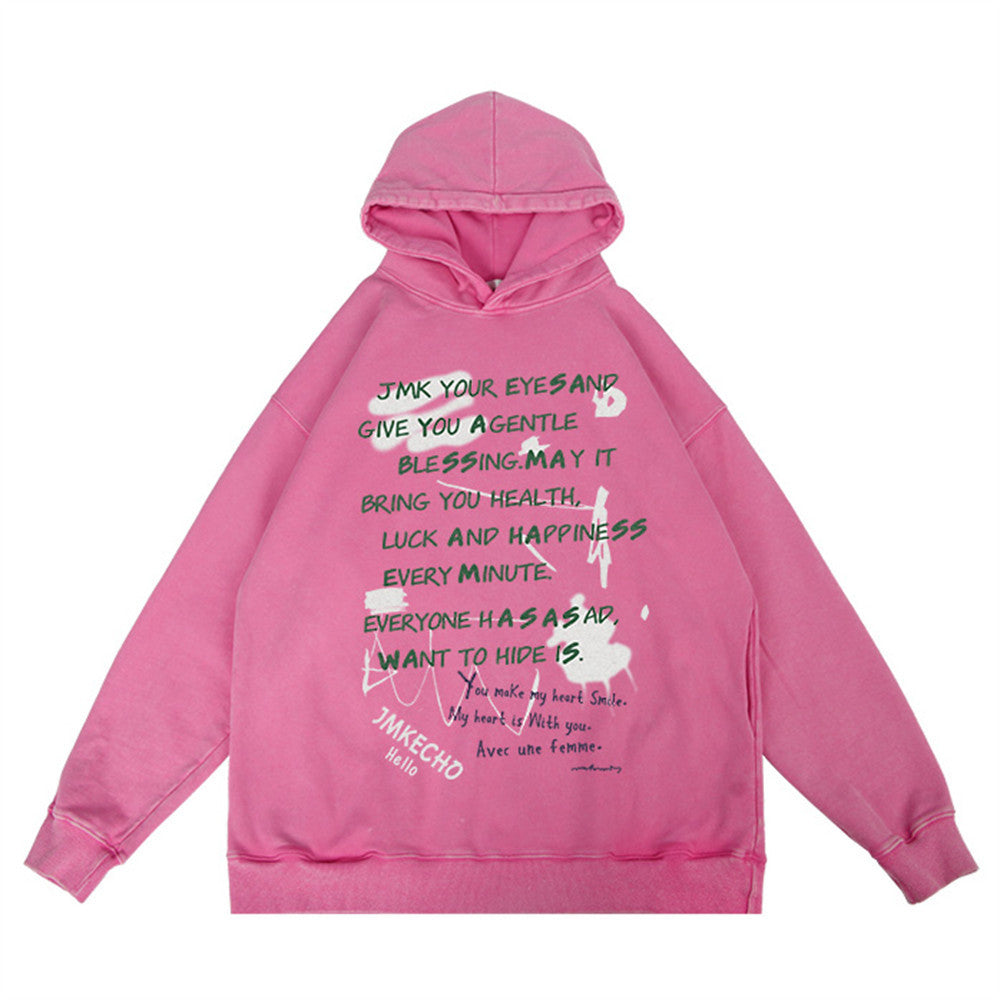 Letter Graffiti Printed Hoodie Male