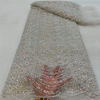 Doublure de broderie de dentelle de robe de mariée de sequin de tube de perle de ligne de vague