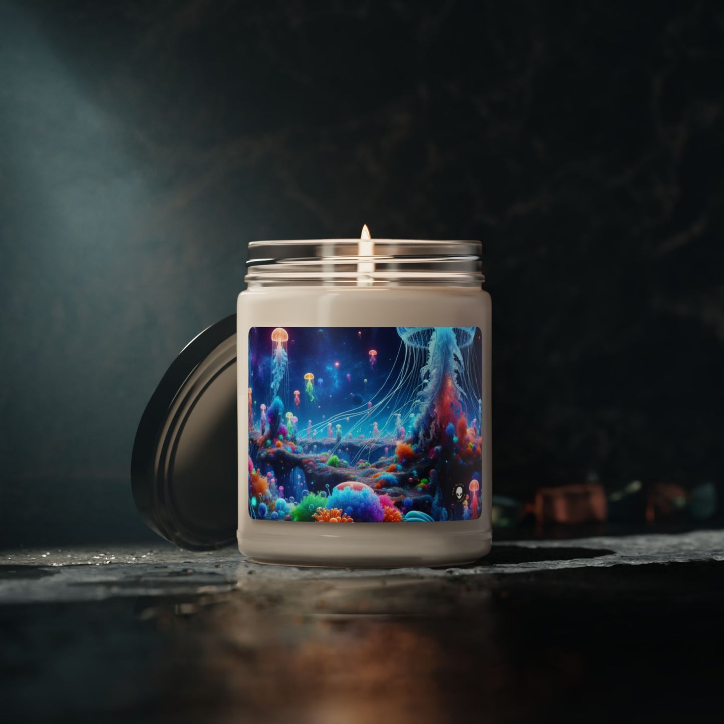 "Neon Jellyfish Fantasia : Une odyssée sous-marine surréaliste" - Bougie parfumée au soja Alien 9oz