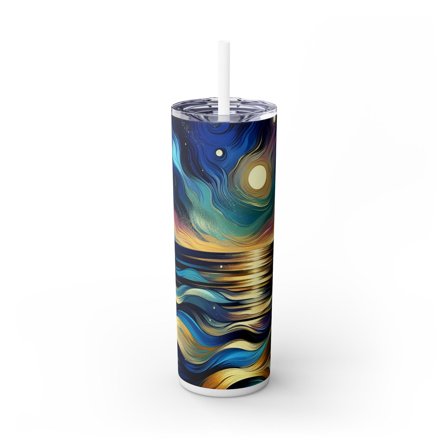 "Midnight Majesty: Abstract Ocean Reflections" - The Alien Maars® Skinny Tumbler with Straw 20oz