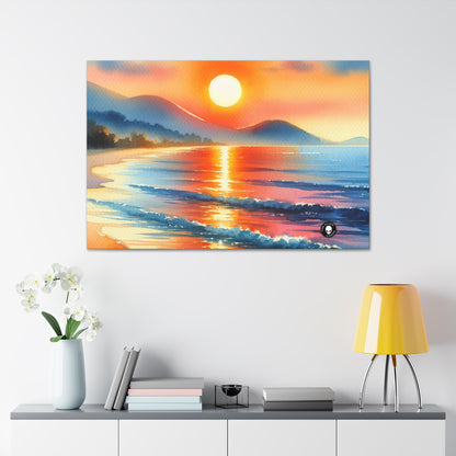 "Amanecer en la playa" - La pintura de acuarela de Alien Canva