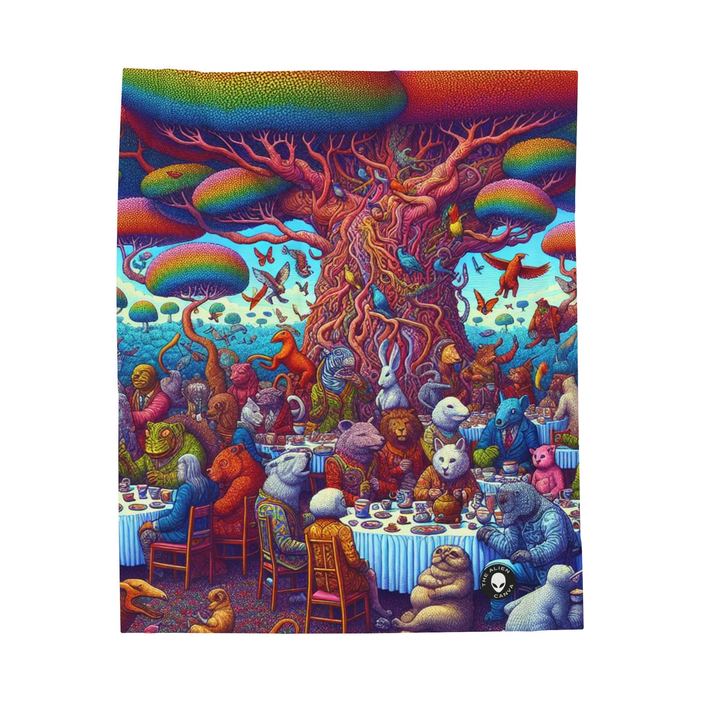 "Animal Tea Party in a Rainbow Wonderland" - The Alien Velveteen Plush Blanket