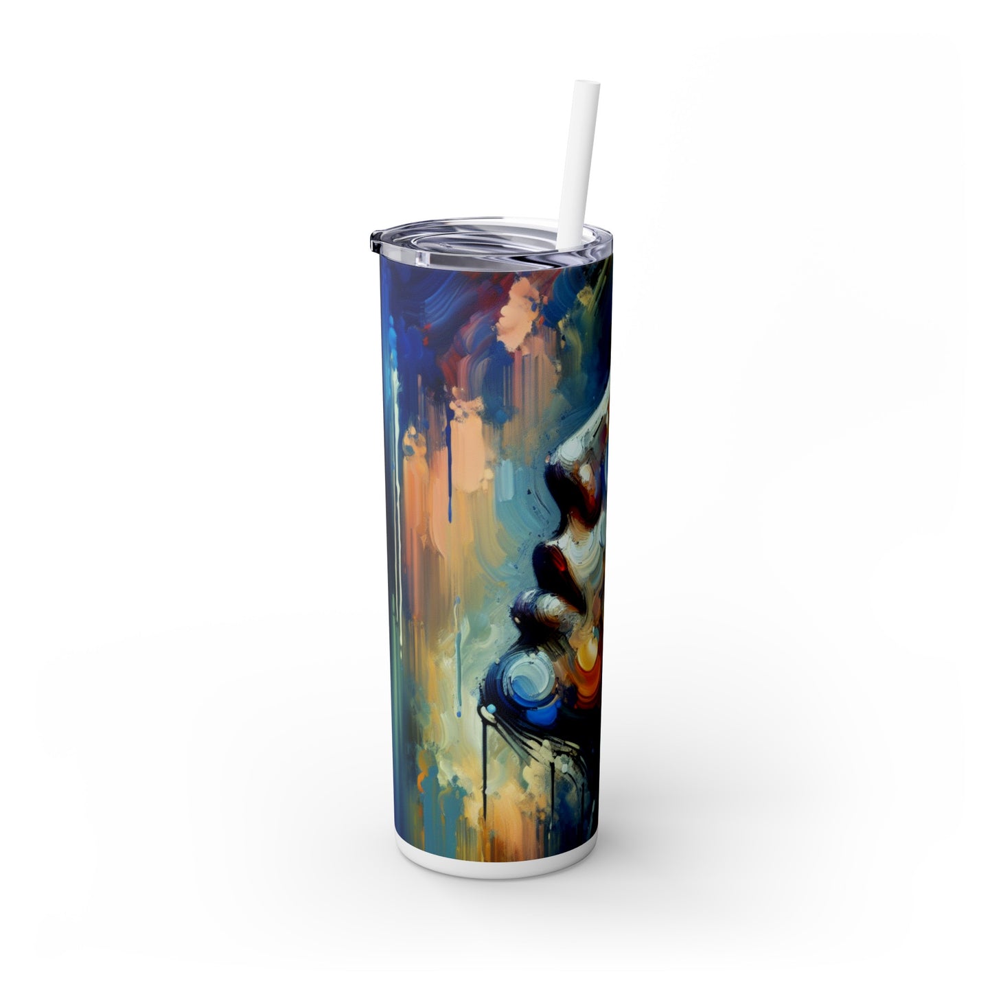 "City Lights: A Neo-Expressionist Ode to Urban Chaos" - The Alien Maars® Skinny Tumbler with Straw 20oz Neo-Expressionism