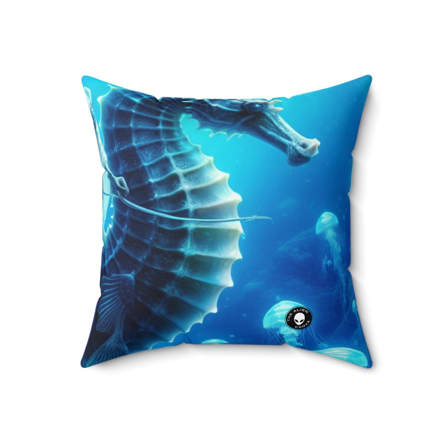 "Mermaid Magic: Journey with the Giant Seahorse"- The Alien Spun Polyester Square Pillow