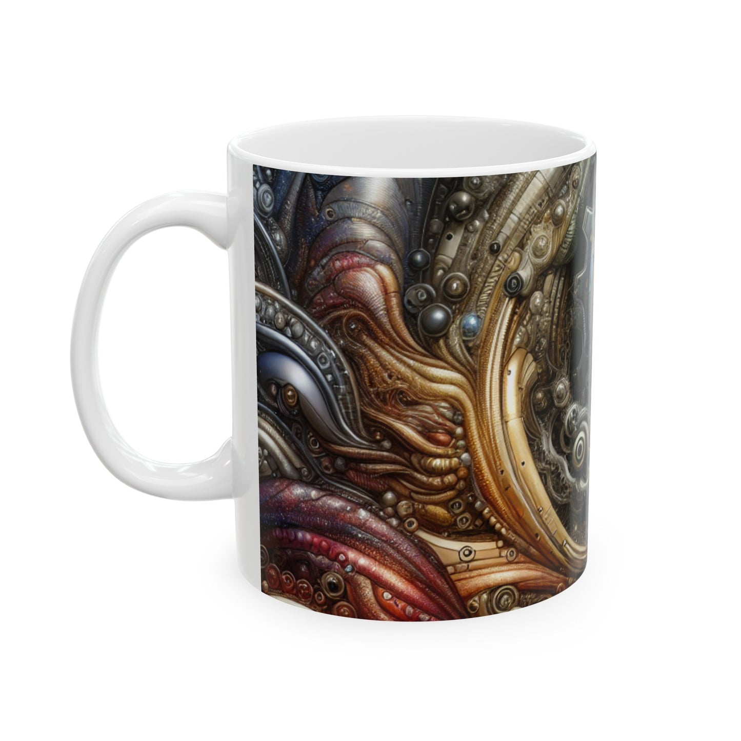 "Bio-Mech Cityscape: Harmonious Fusion" - The Alien Ceramic Mug 11oz Bio-mechanical Art