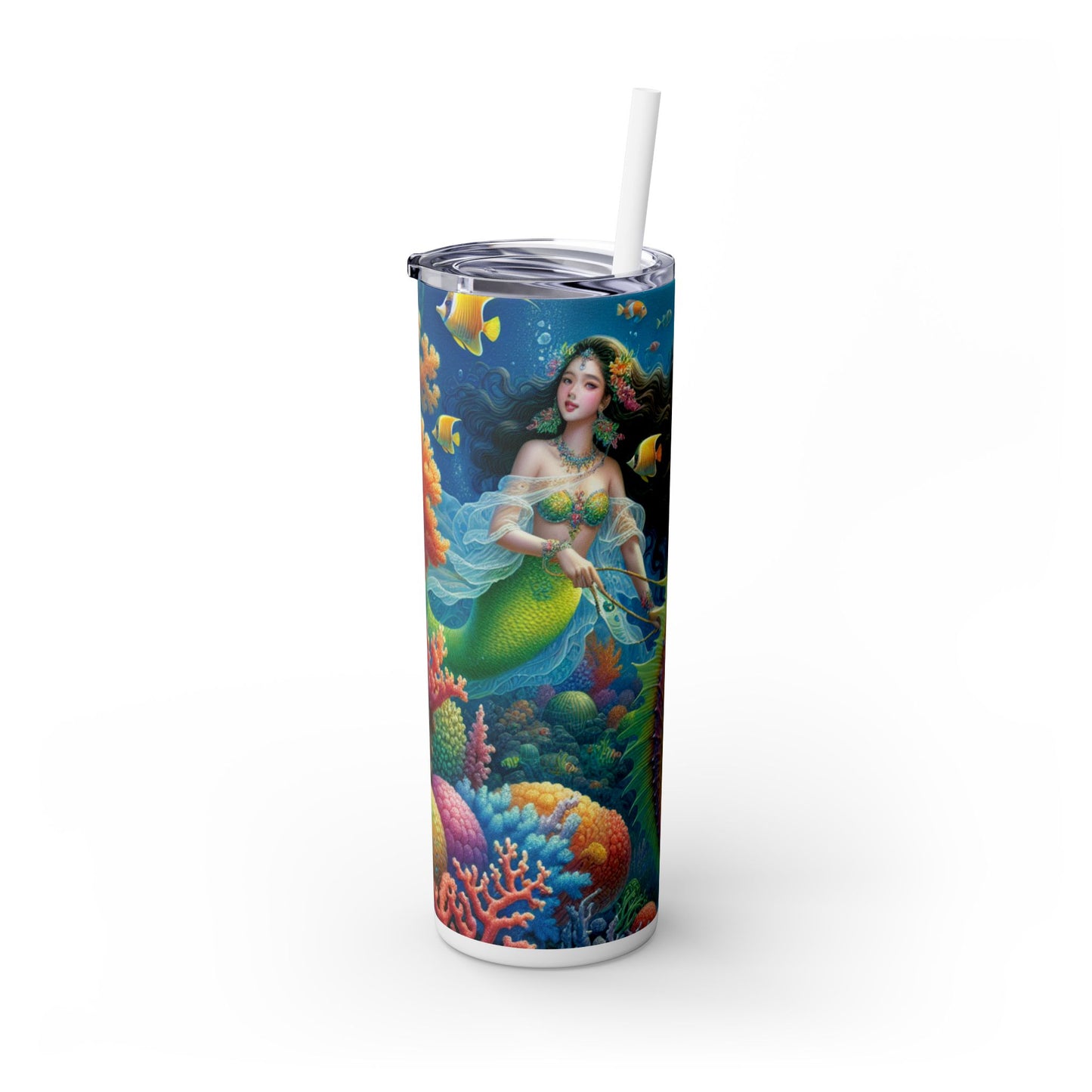 "El mágico paseo de la sirena por los corales": vaso estrecho con pajita de 20 oz de Alien Maars®