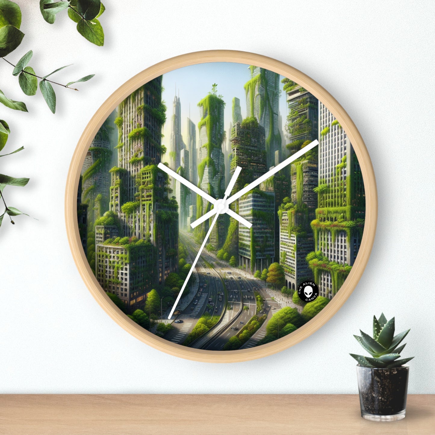 "Nature's Resurgence: A Futuristic Cityscape" - The Alien Wall Clock