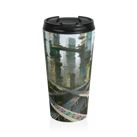 "Futuristic Utopia: Nature and Technology in Harmony" - The Alien Stainless Steel Travel Mug