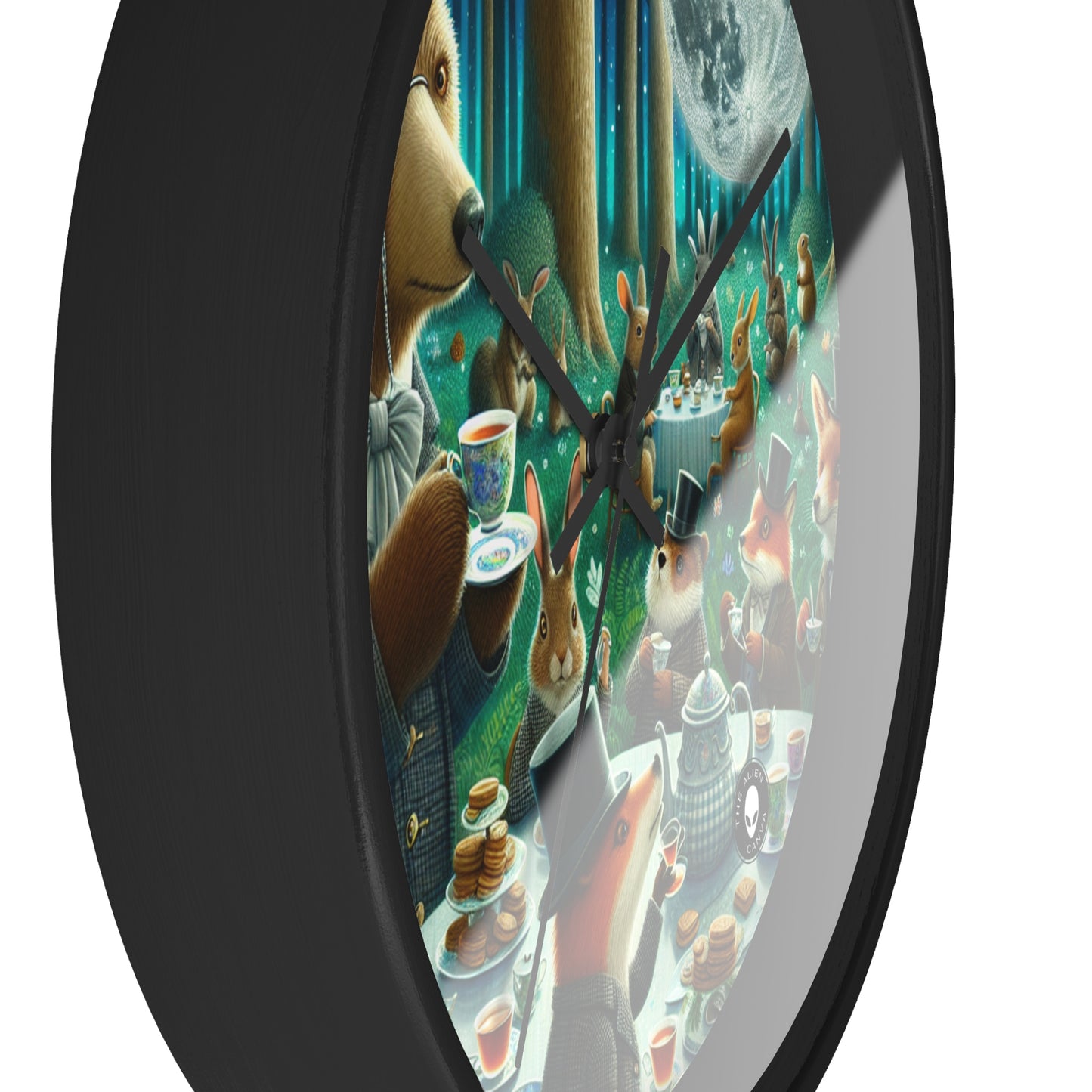 "Enchanted Moonlit Tea Party in the Forest" - The Alien Wall Clock