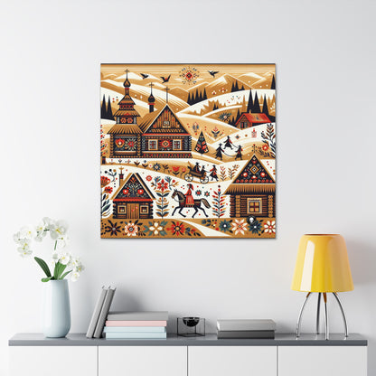 "Ukrainian Village Symphony: A Colorful Folk Art Reflection" - The Alien Canva Folk Art