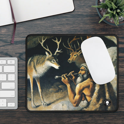 "Hunter and Wolf: In Pursuit of Prey." - The Alien Gaming Mouse Pad Cave Painting