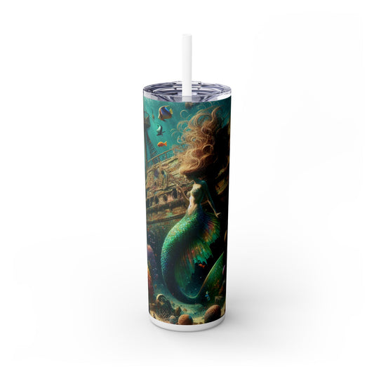 "El tesoro de la sirena: explorando el naufragio hundido" - Vaso delgado con pajita de 20 oz de Alien Maars®