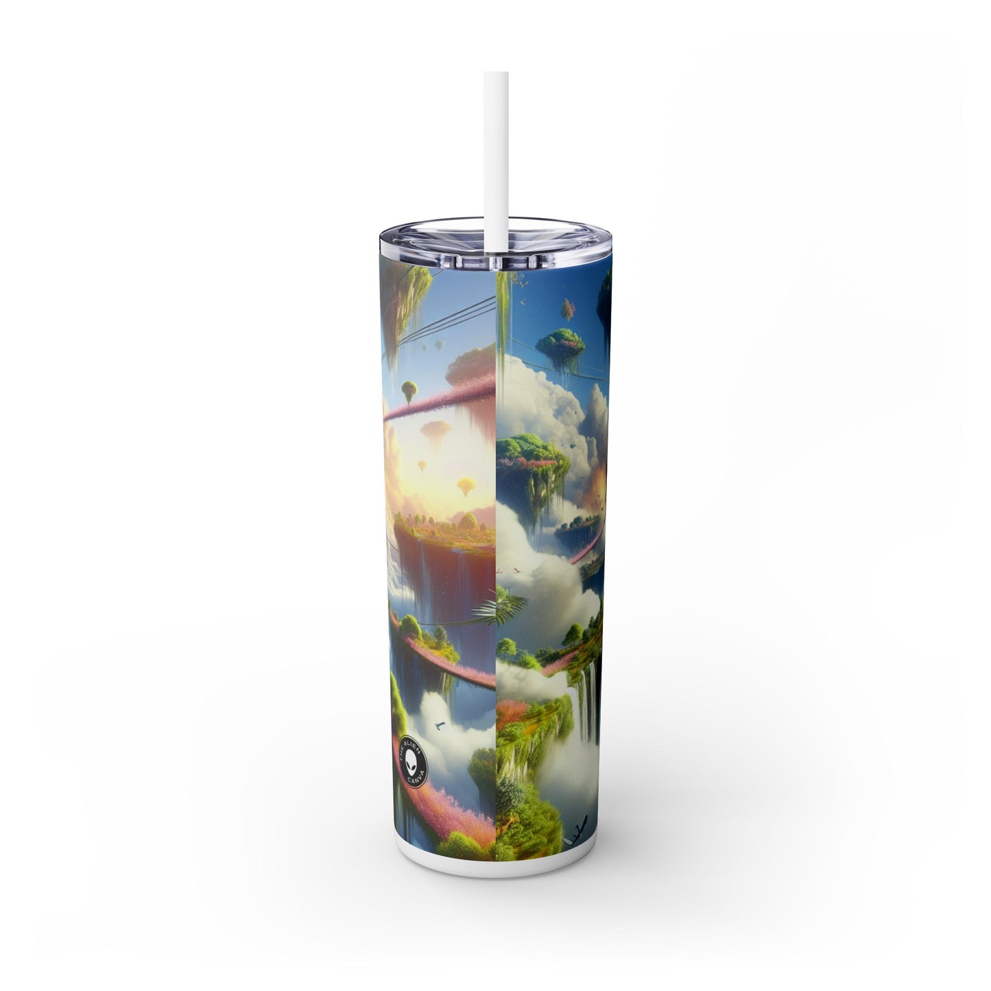 "Sky Islands: Un paraíso surrealista" - Vaso delgado con pajita de 20 oz de Alien Maars®