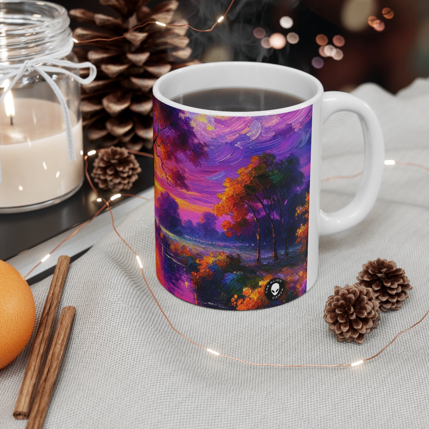 « Boulevards of Illumination : Un paysage urbain post-impressionniste vibrant » - La tasse en céramique Alien 11oz Post-impressionnisme