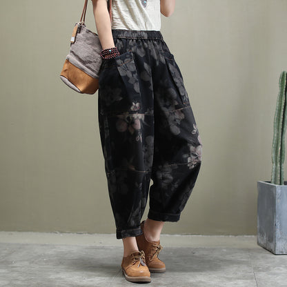 Loose all-match printed washed cotton jeans