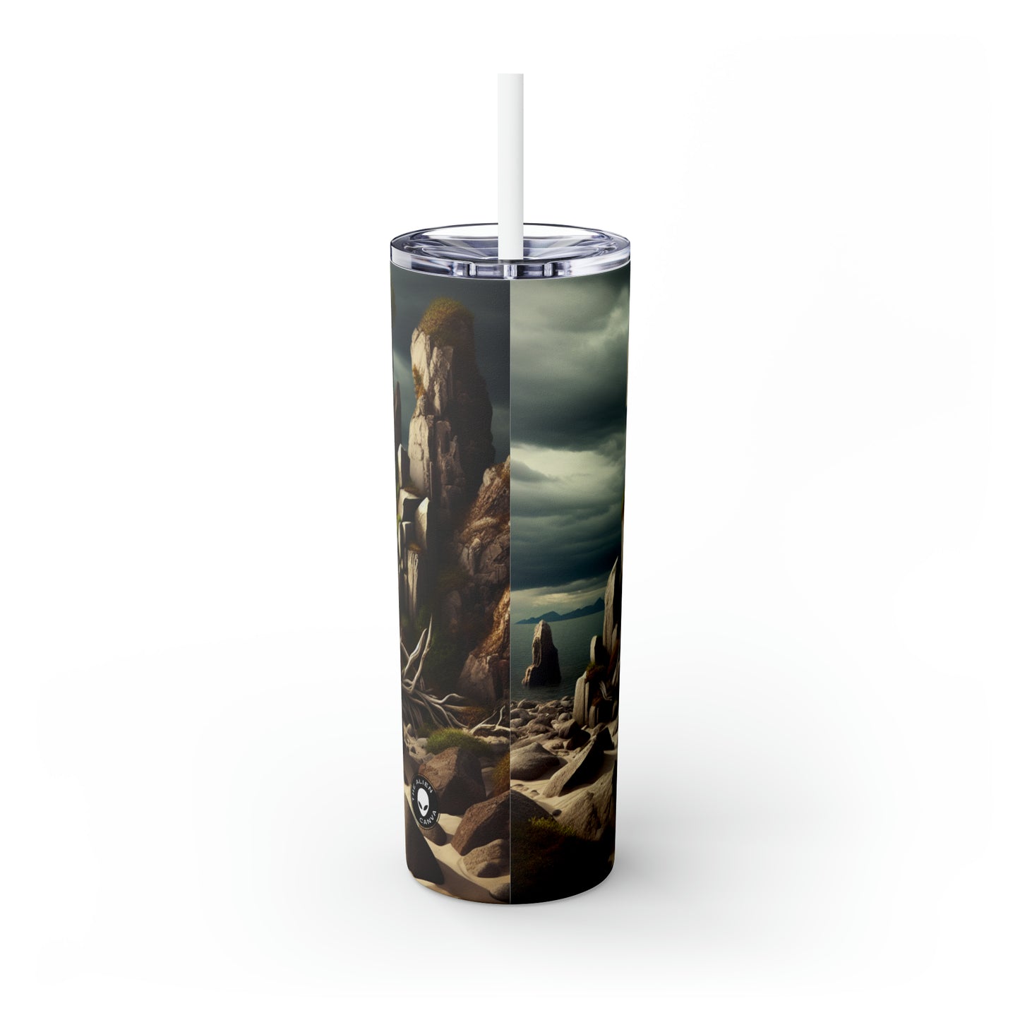 "Spinning Nature's Tapestry : une installation de Land Art à couper le souffle célébrant la beauté complexe des toiles d'araignées" - The Alien Maars® Skinny Tumbler avec paille 20oz Land Art