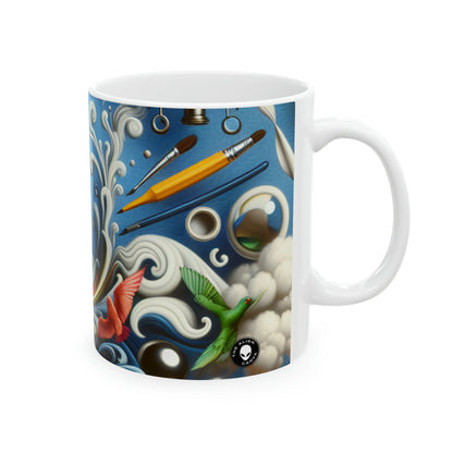 "Temporal Meltdown: Surreal Landscape" - La taza de cerámica alienígena Surrealismo de 11 oz