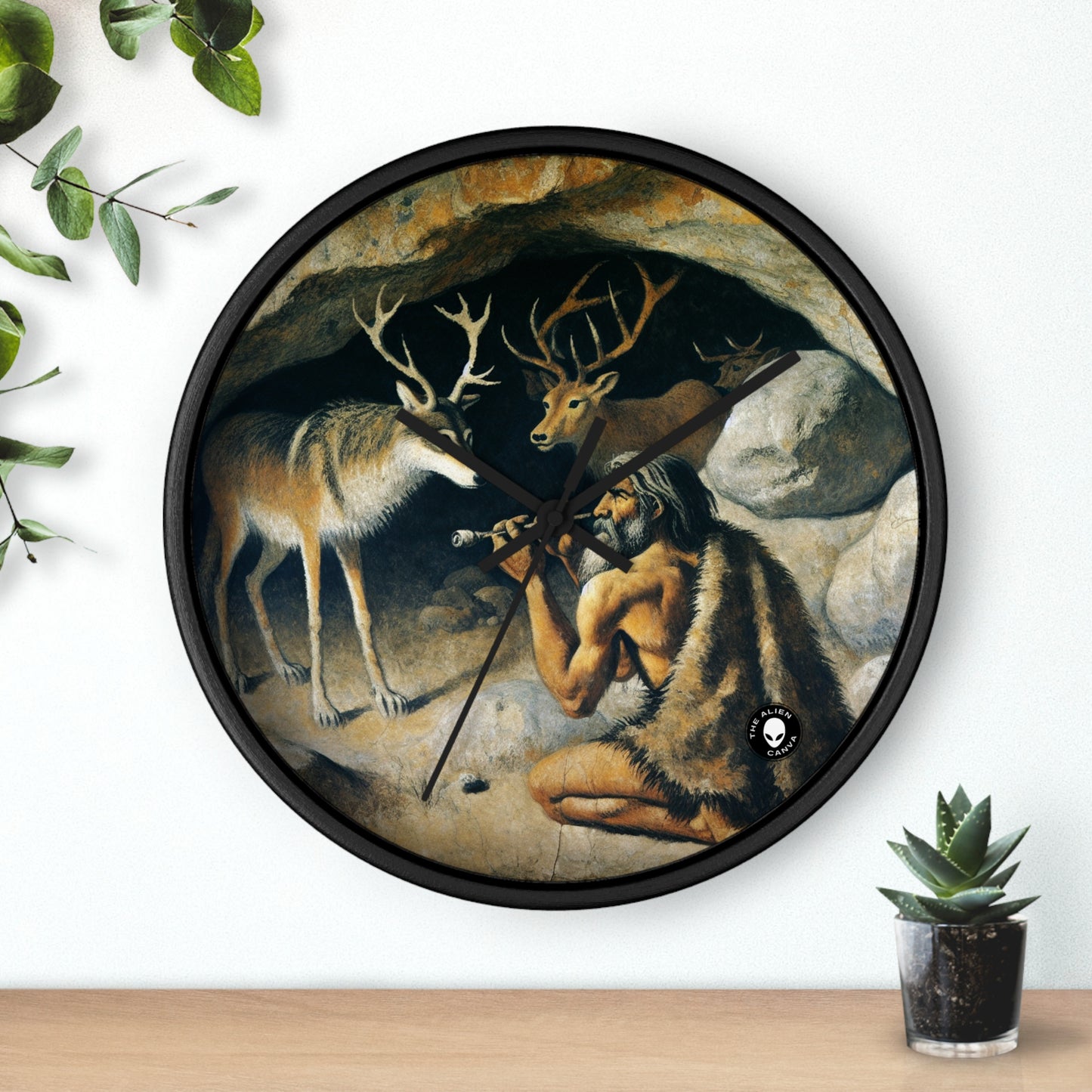 "Cazador y lobo: en busca de presas". - La pintura rupestre del reloj de pared alienígena