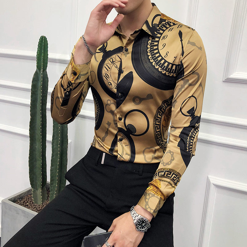 Slim printed shirt with long sleeves