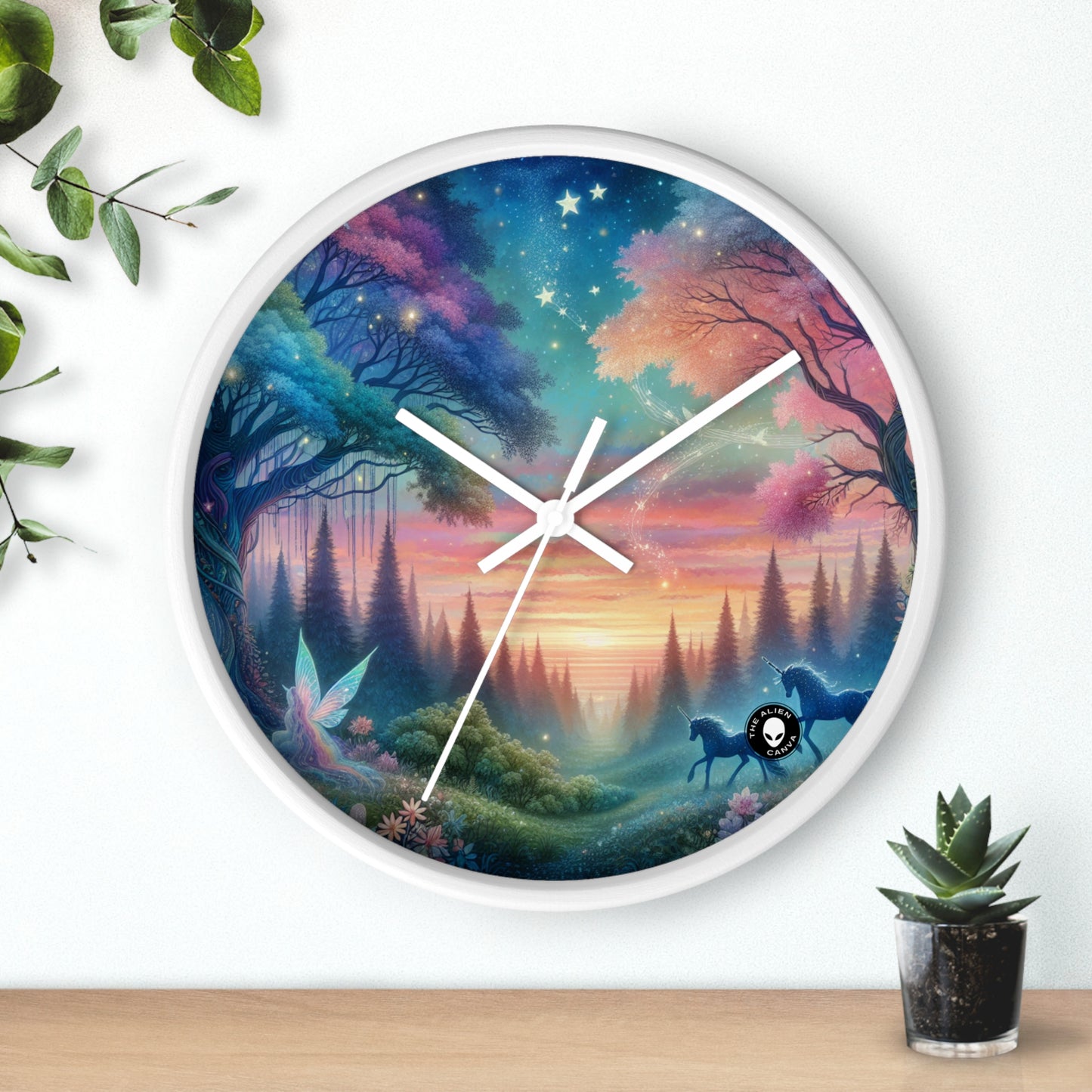 "Enchanted Dusk: A Magical Forest Painting" - The Alien Wall Clock