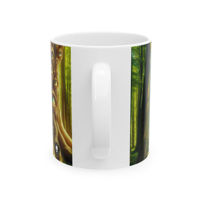 "El bosque vigilante: La puerta encantada" - Taza de cerámica alienígena de 11 oz